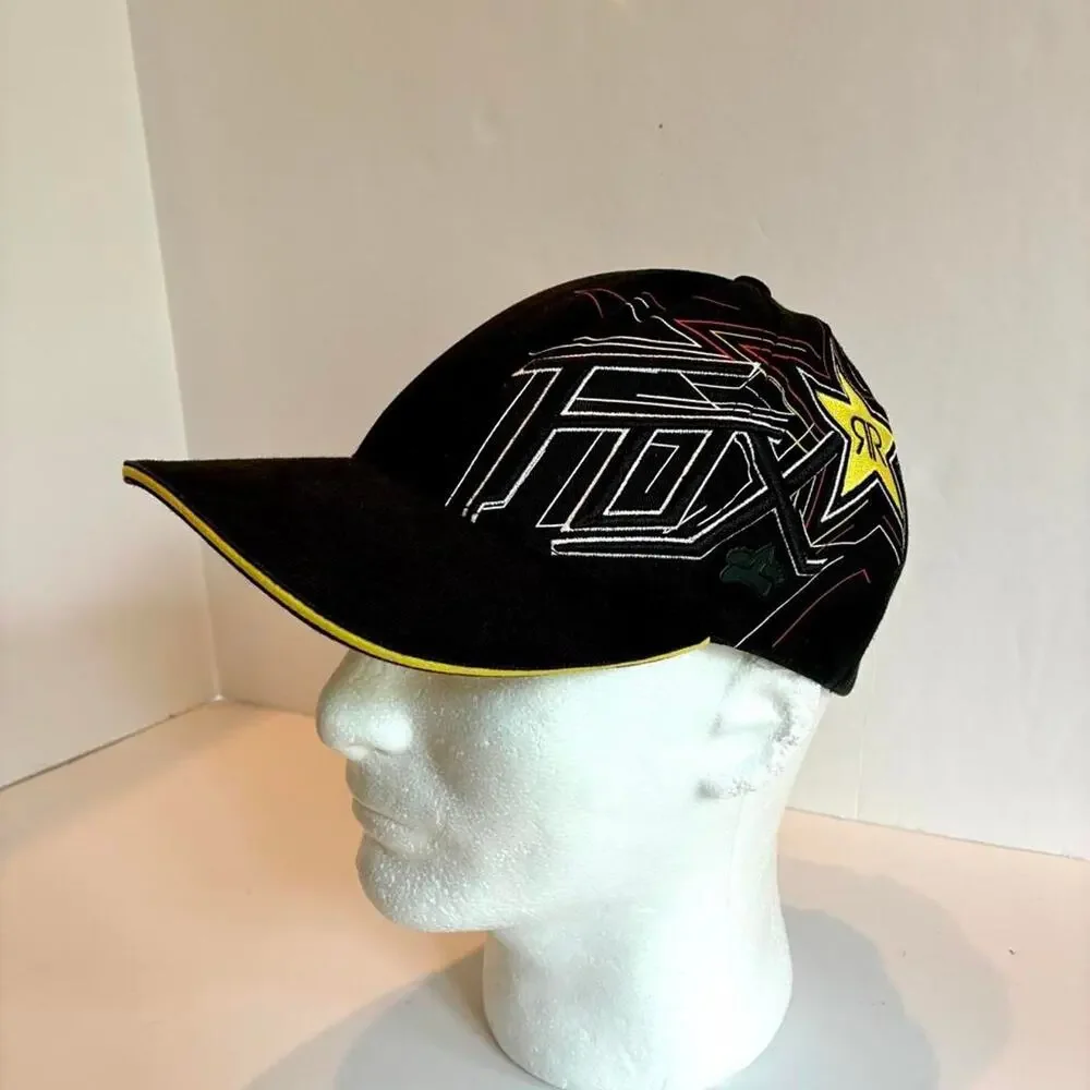 Fox Racing Rockstar Energy Drink Flexfit Hat Black Mens Cap Rare s/m